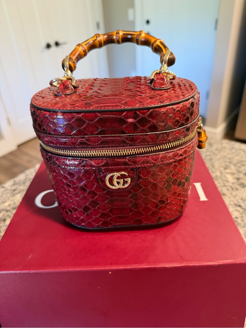 Gucci Red Python Bamboo Mini Vanity Bag 760200 CITES Box Dust Bag